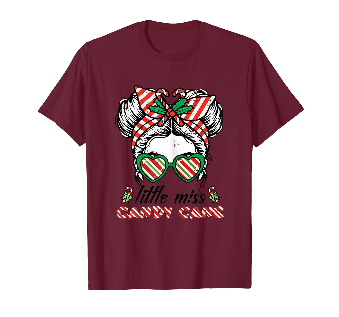 Christmas Miss Candy Cane Bun Little Xmas Girls Kids Toddler T-Shirt