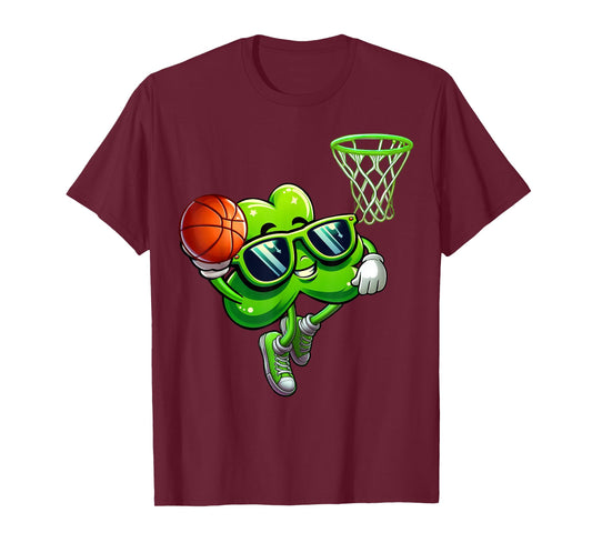St Patricks Day Funny Shamrock Playing Basketball Kids Boys T-Shirt
