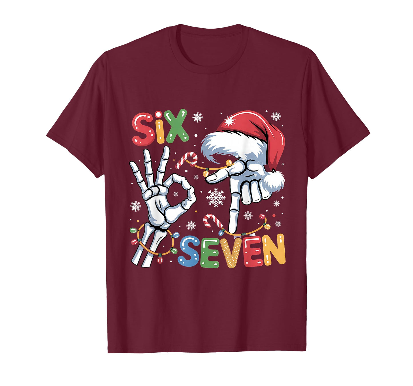 Six Seven Funny Skeleton Hands Meme Christmas Art T-Shirt