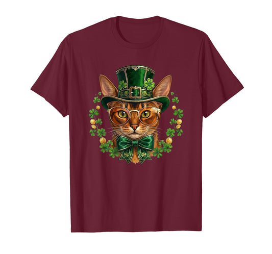 Abyssinian Cat Leprechaun Hat Glasses St Patricks Day T-Shirt