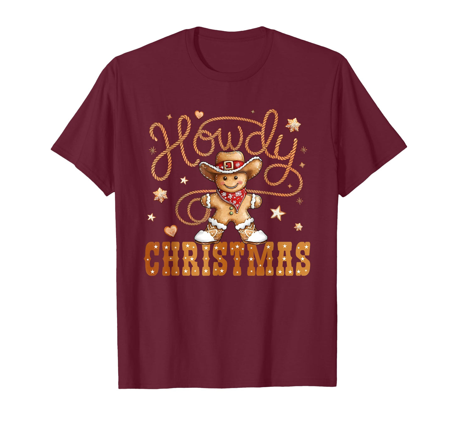 Retro Gingerbread Cowboy Western Howdy Christmas Pajamas T-Shirt