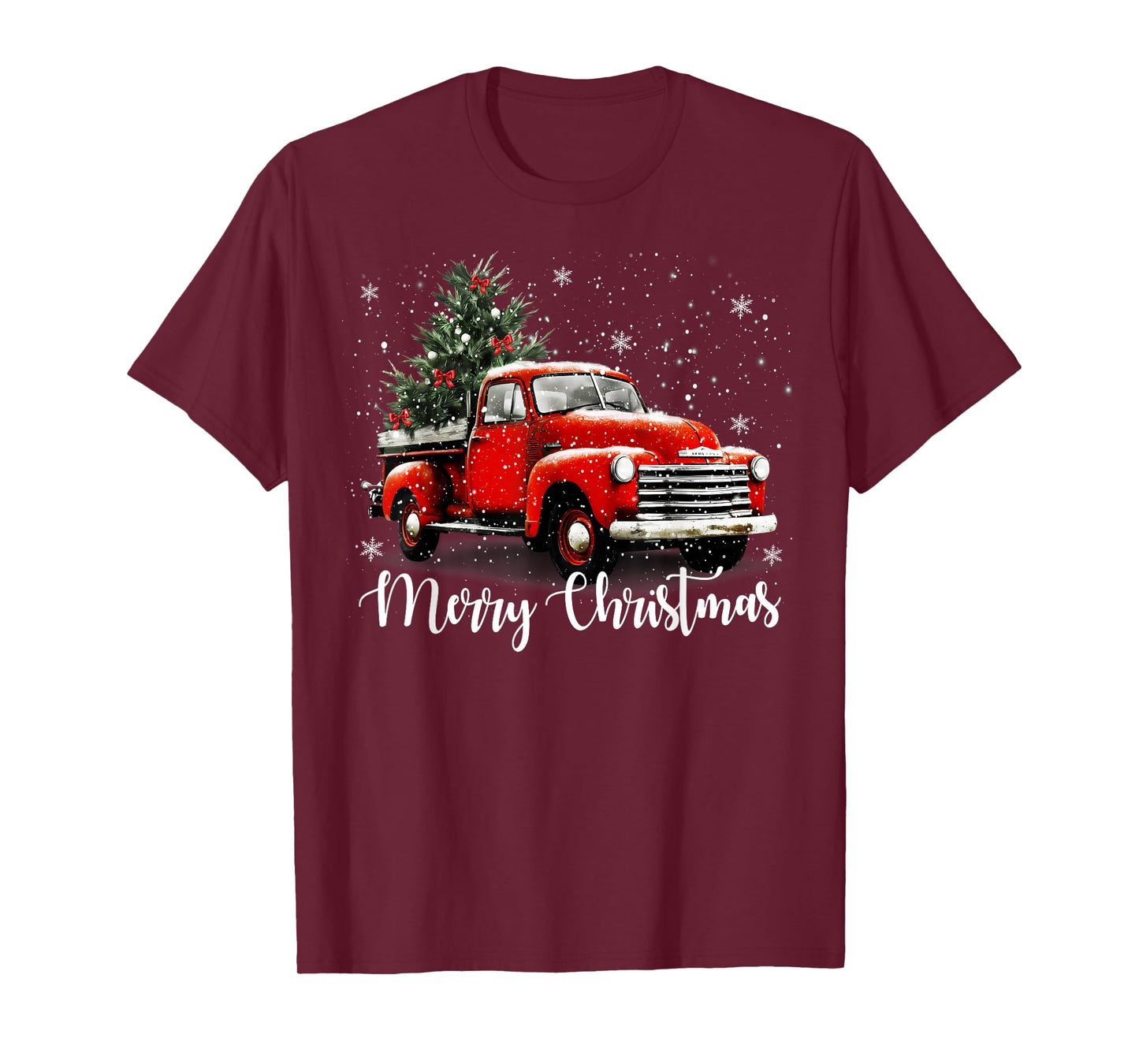 Vintage Merry Christmas Red Truck Xmas Tree Family Pajamas T-Shirt