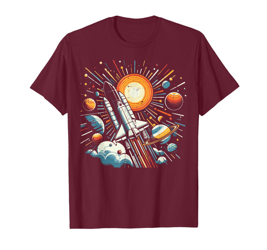 Space Shuttle Sun Planets Rocket Galaxy Boys Kids Men Women T-Shirt