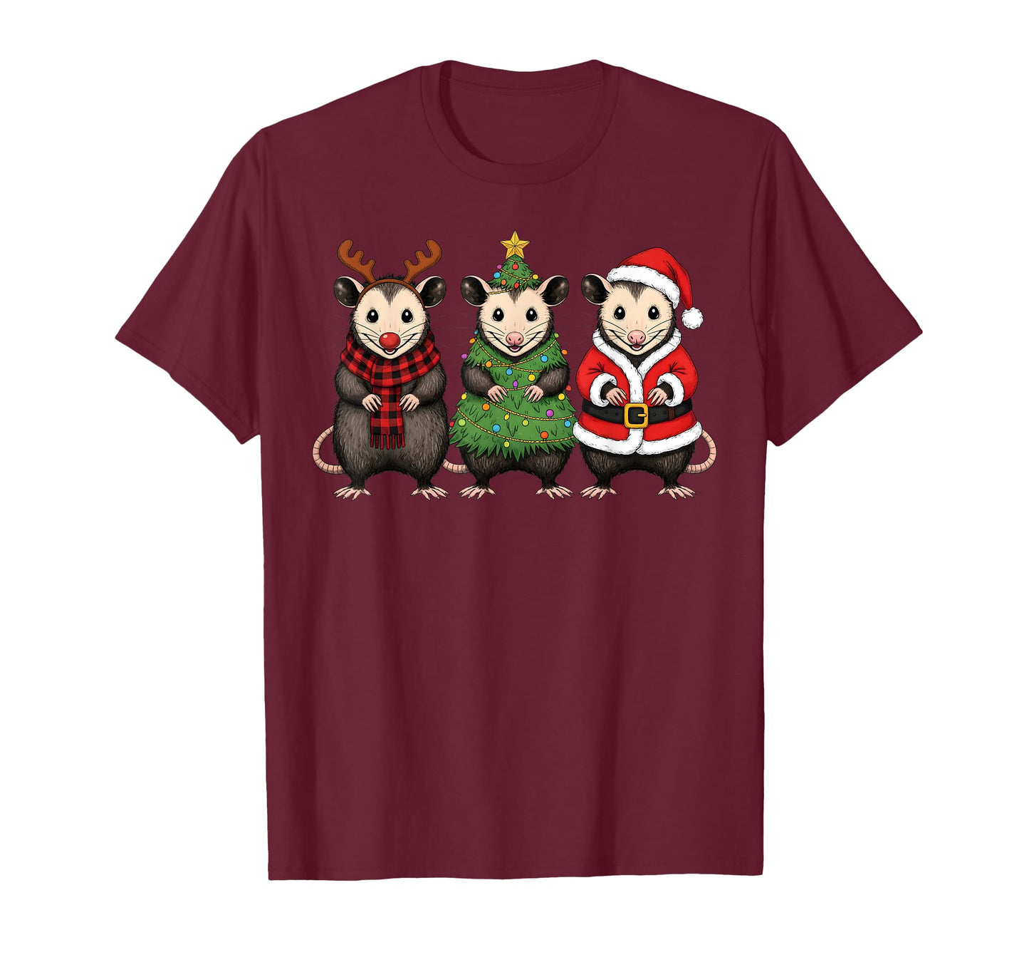 Retro Christmas Opossum Santa Reindeer T-Shirt