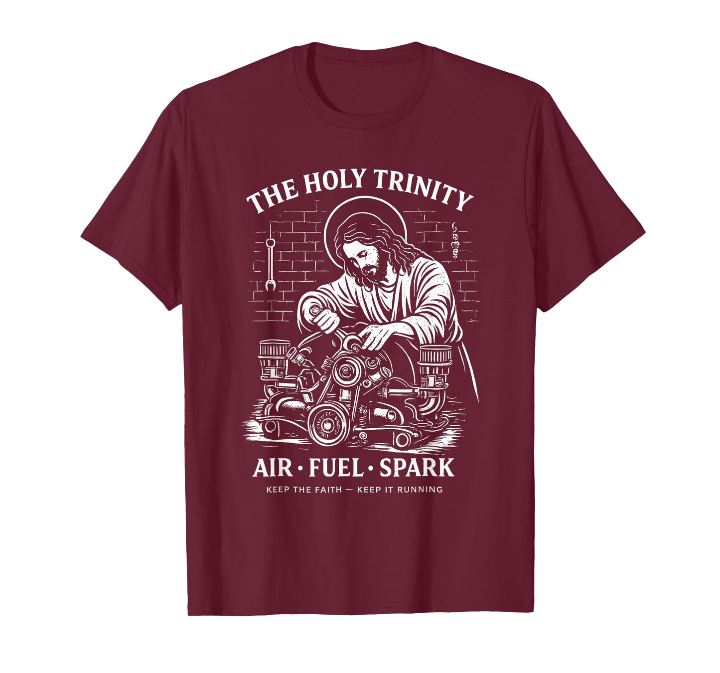 The Holy Trinity Air Fuel Spark Mechanic Jesus Humor T-Shirt