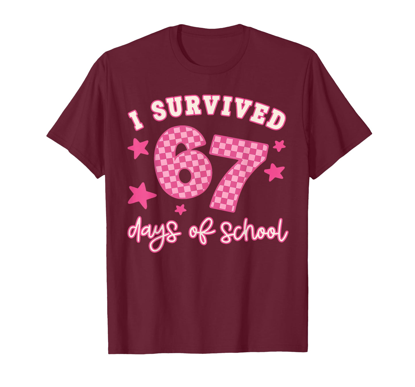 I Survived 67 Days of School Pink Checker Style T-Shirt