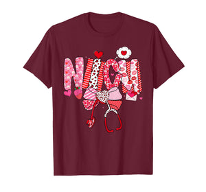 Happy Valentine NICU Nurse Coquette Bow Heart Girl Women T-Shirt