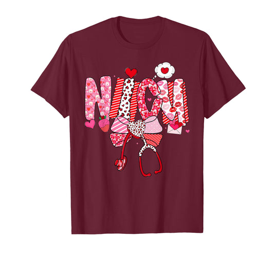 Happy Valentine NICU Nurse Coquette Bow Heart Girl Women T-Shirt