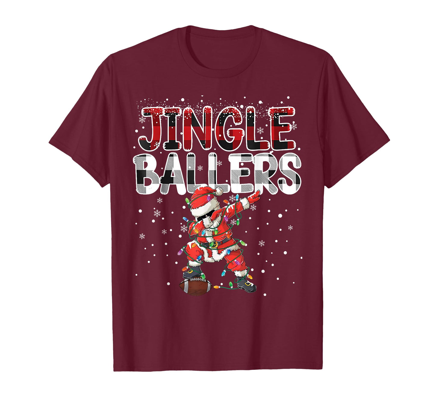 Jingle Ballers Santa Football Christmas Soccer Plaid T-Shirt