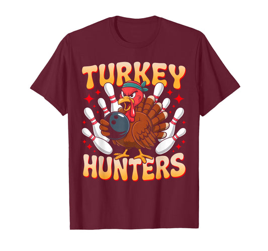 Turkey Hunters Funny Bowling Thanksgiving Fall Autumn Bowler T-Shirt