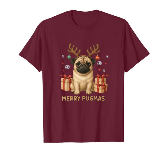 Merry Pugmas Shirt for Woman Pug Lovers Fanny Christmas Pug T-Shirt