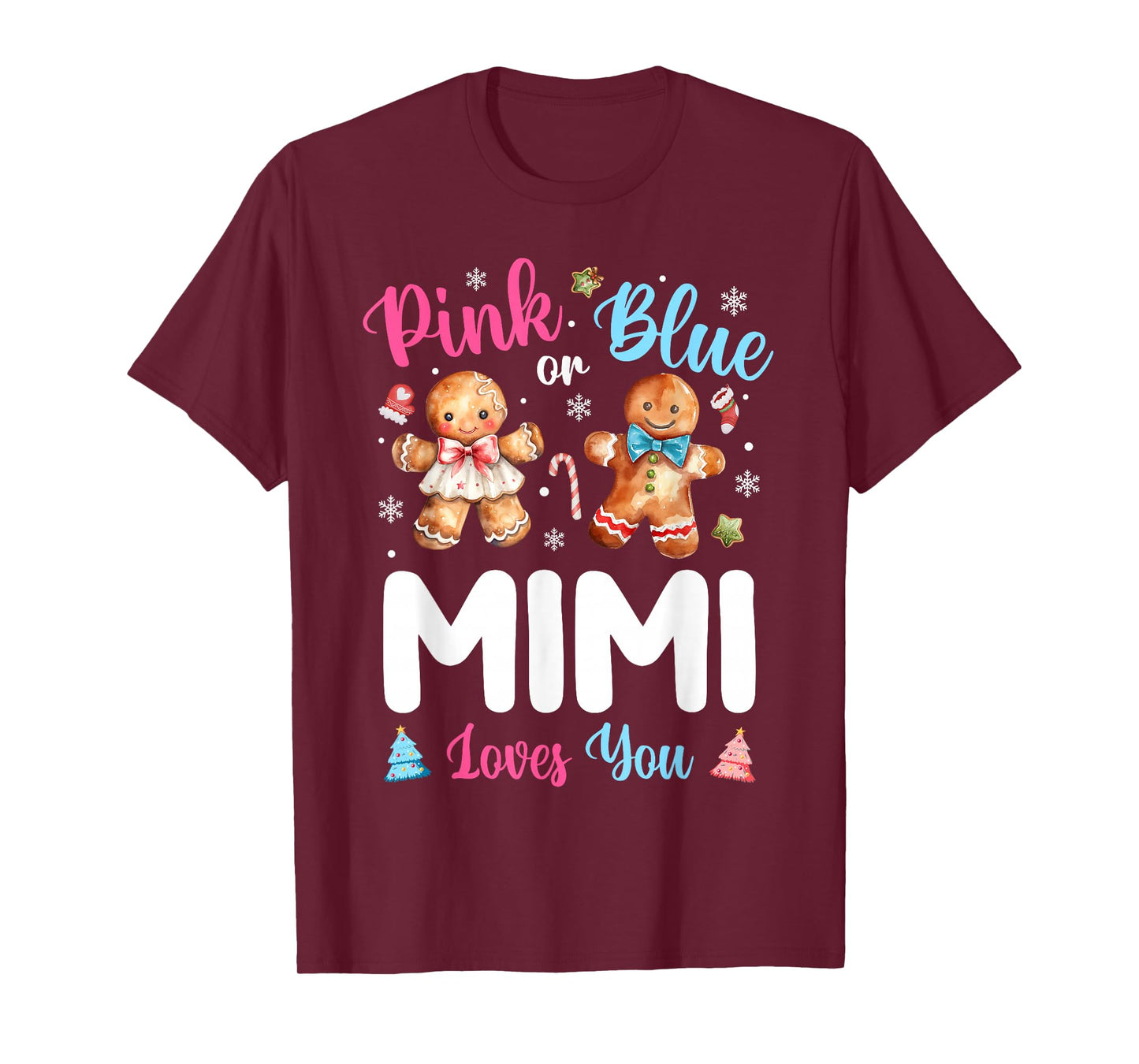 Pink or Blue Mimi Loves You Gender Reveal Christmas T-Shirt