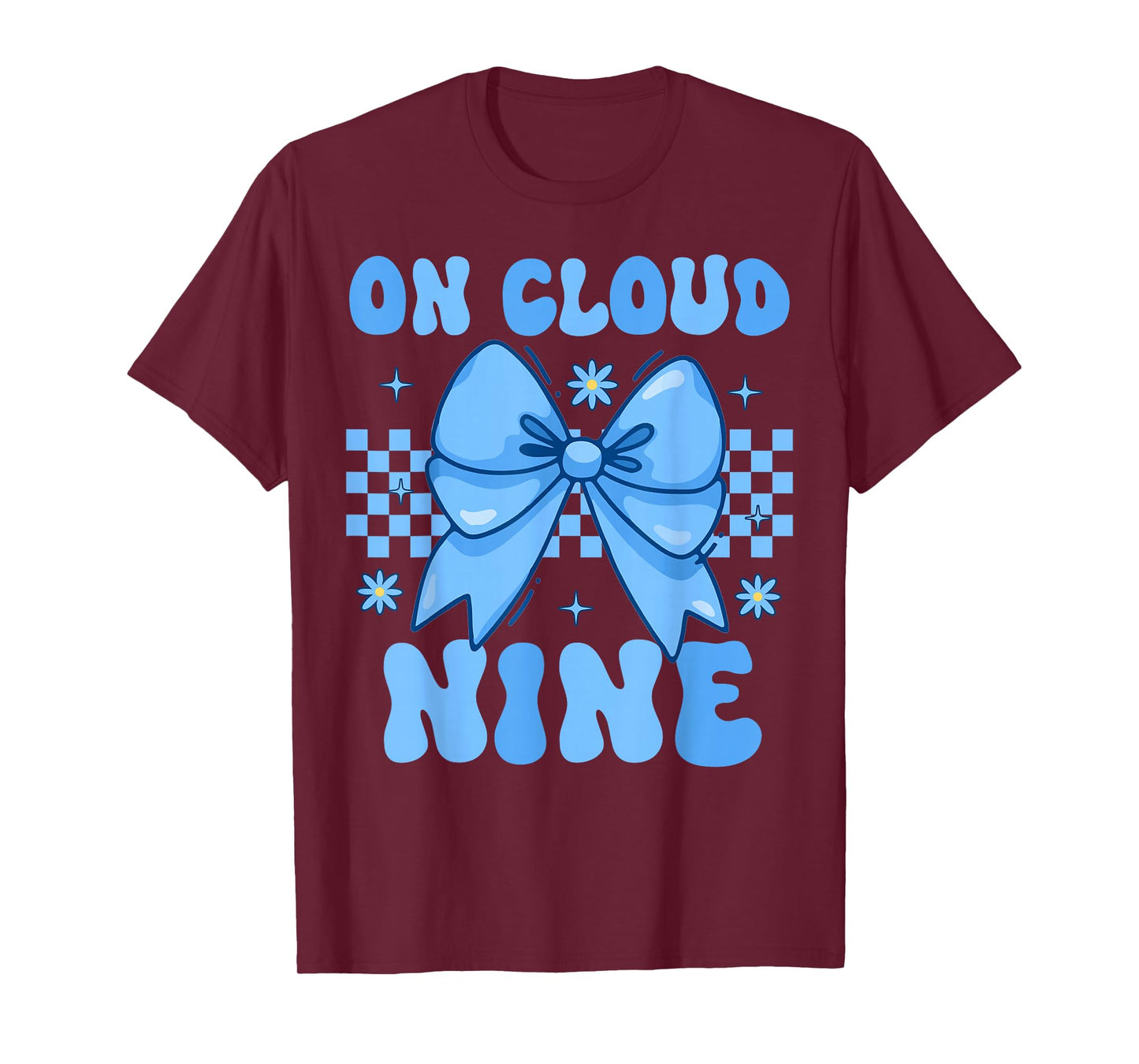 On Cloud Nine Bday 9th Birthday Girl Coquette Bow Blue T-Shirt