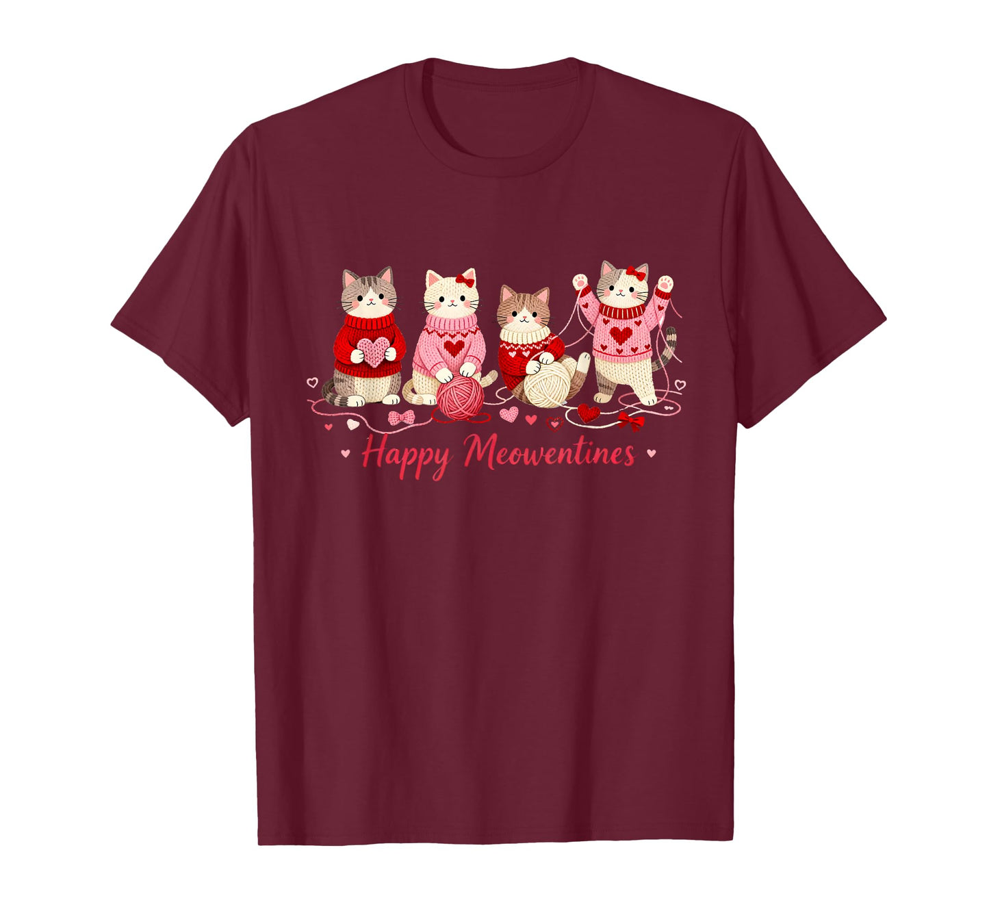 Happy Meowentines Cute Cat Valentine Love Crochet Yearn T-Shirt