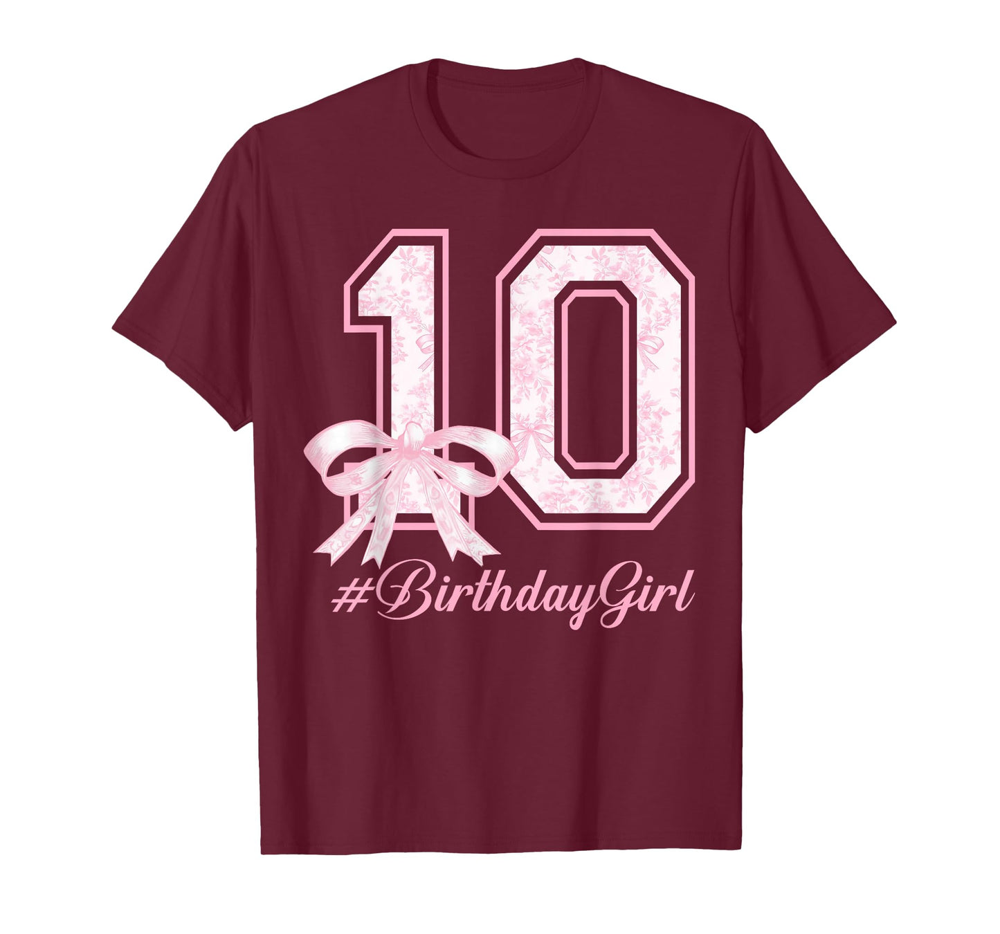Birthday Girl 10th Birthday Pink Floral Coquette Bow 10yr T-Shirt