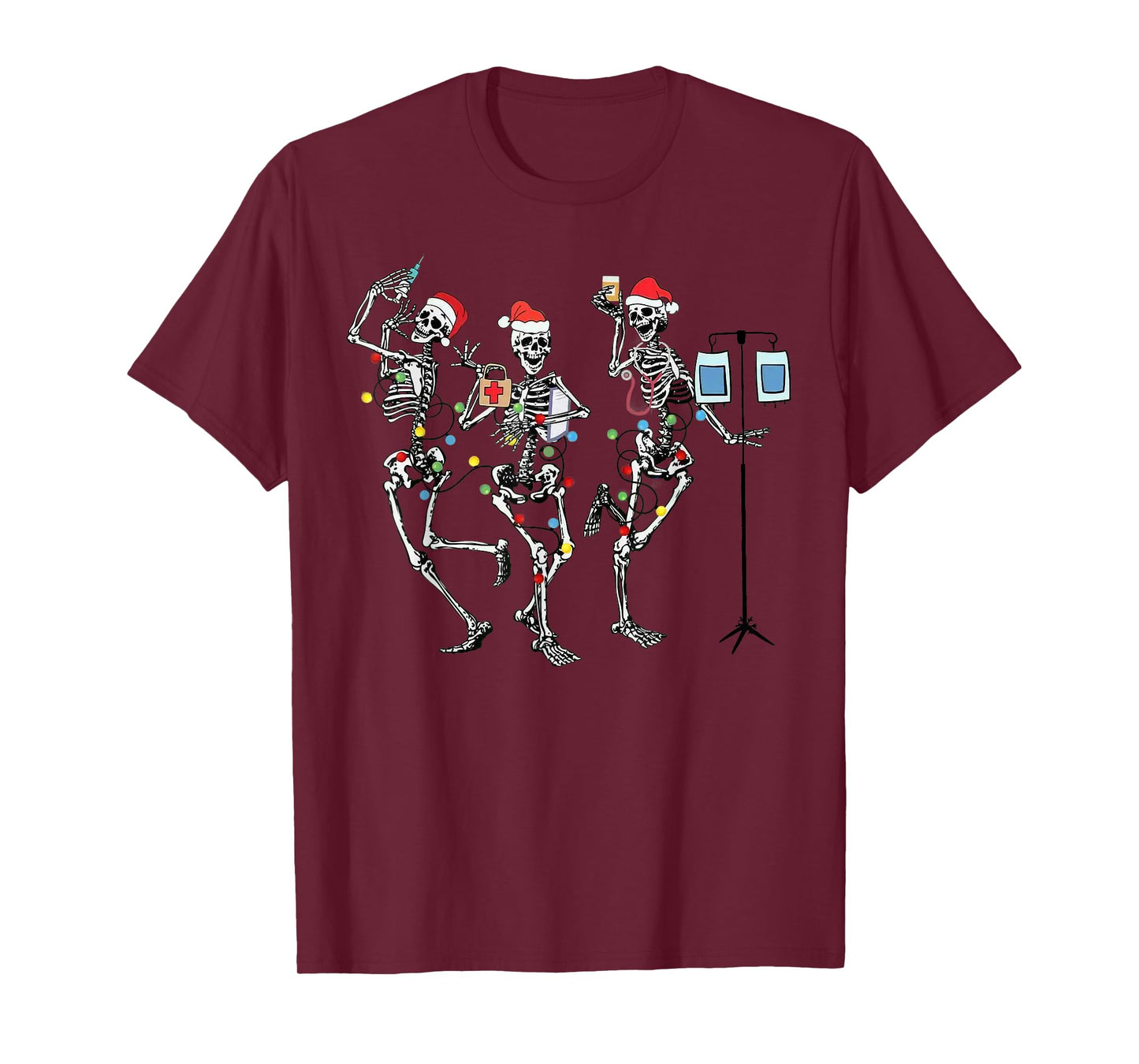 Funny Christmas Nurse Skeleton Nurse Dance Stethoscope Tree T-Shirt
