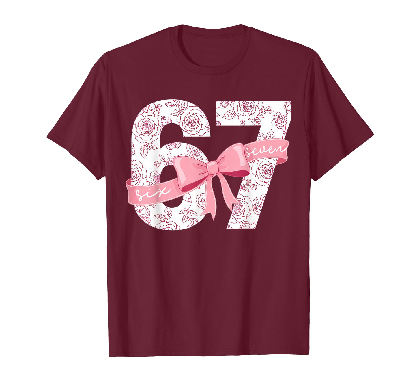 Coquette Bow Number 67 Funny Meme Pink Floral Women Girls T-Shirt