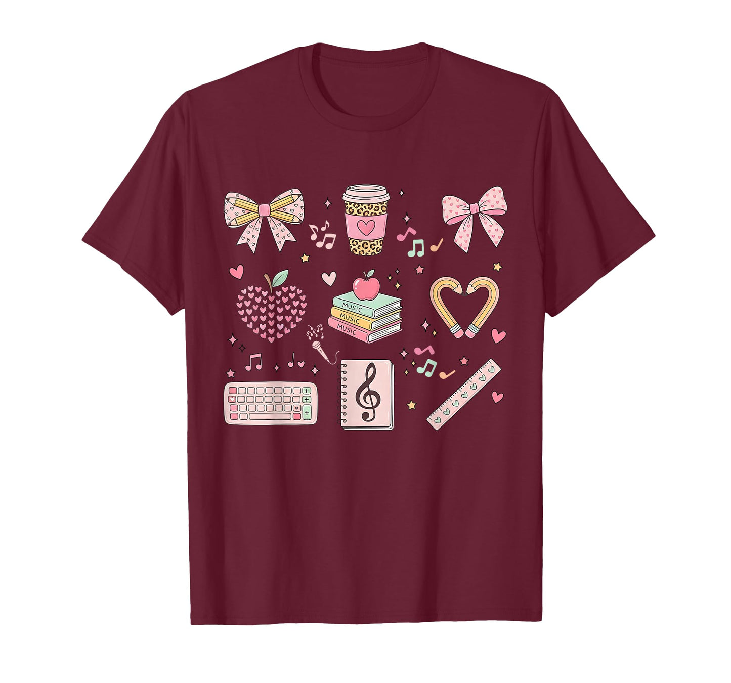 Music Teacher Valentine Coquette Bow Musician Musical Lover T-Shirt