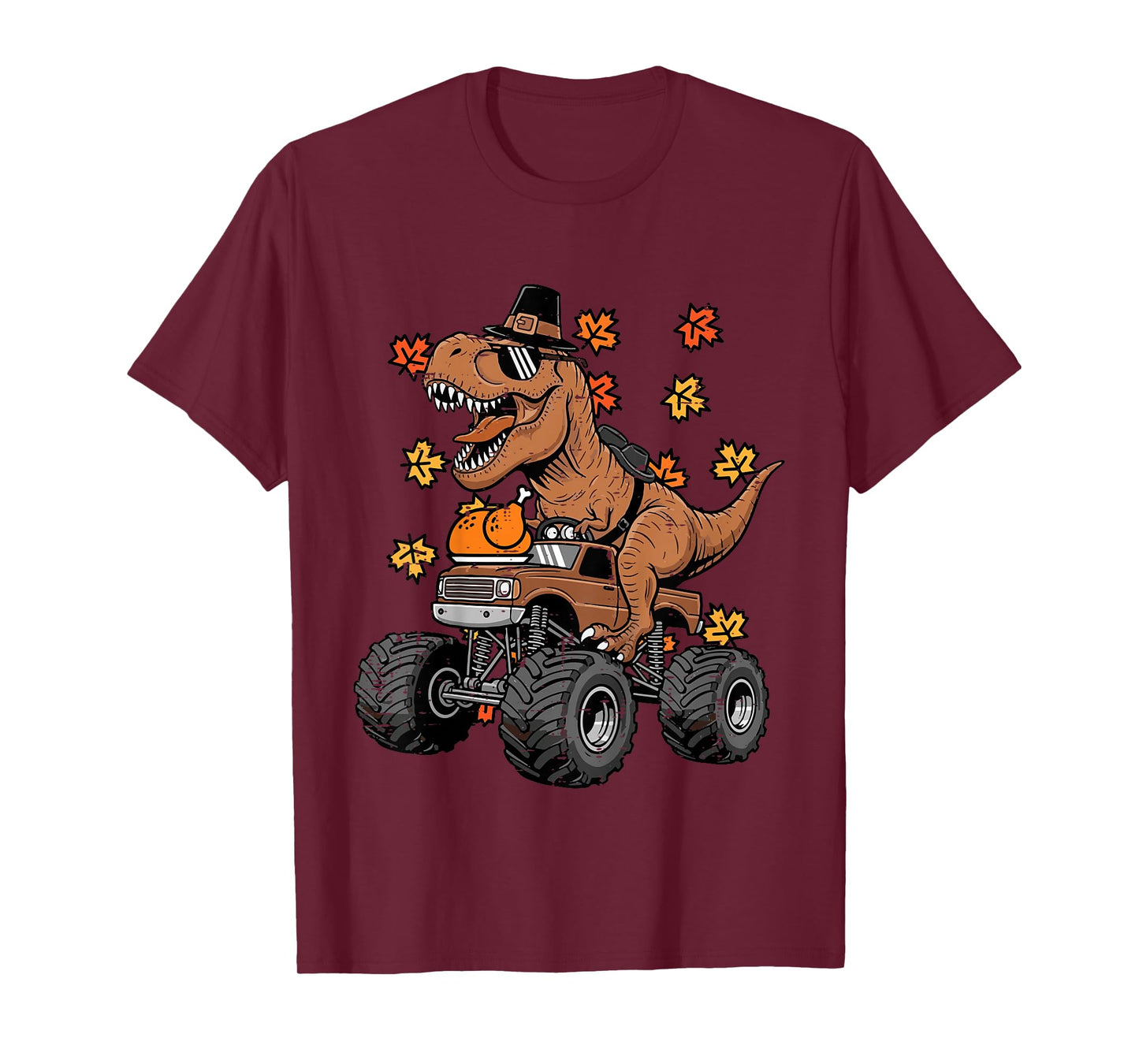 Kids Thanksgiving Dino Monster Truck Fall Trex Boys Kids Toddler T-Shirt