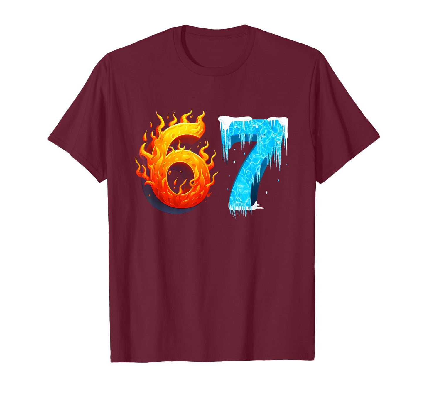 67 Six Seven 6-7 Flaming Ice – Funny Teen Kids Brainrot Meme T-Shirt