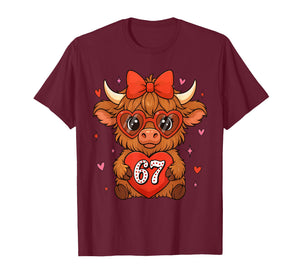 67 Meme Six Seven Cute Valentine Highland Cow Coquette Women T-Shirt