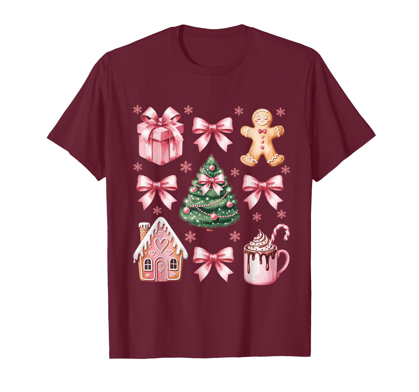 Christmas Coquette Bow Pink Gingerbread Xmas Women Girls T-Shirt