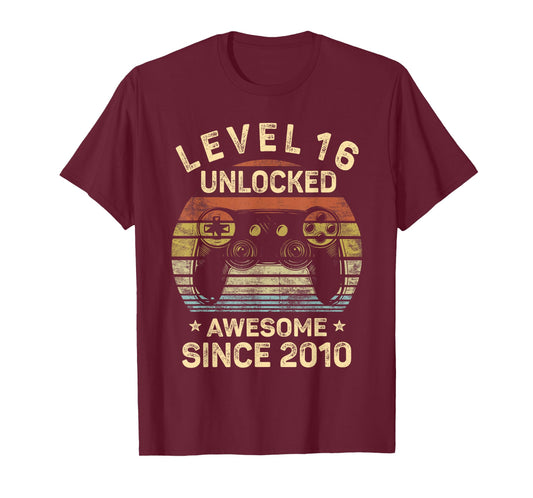 Level 16 Unlocked Awesome Since 2010 16th Birthday Gaming T-Shirt