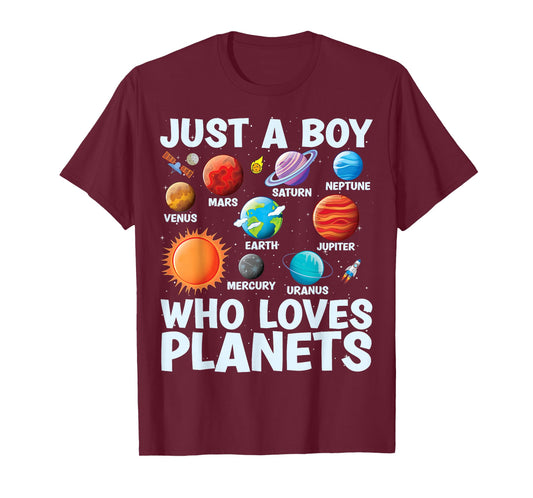Just A Boy Who Loves Planets Solar Star System Science Space T-Shirt