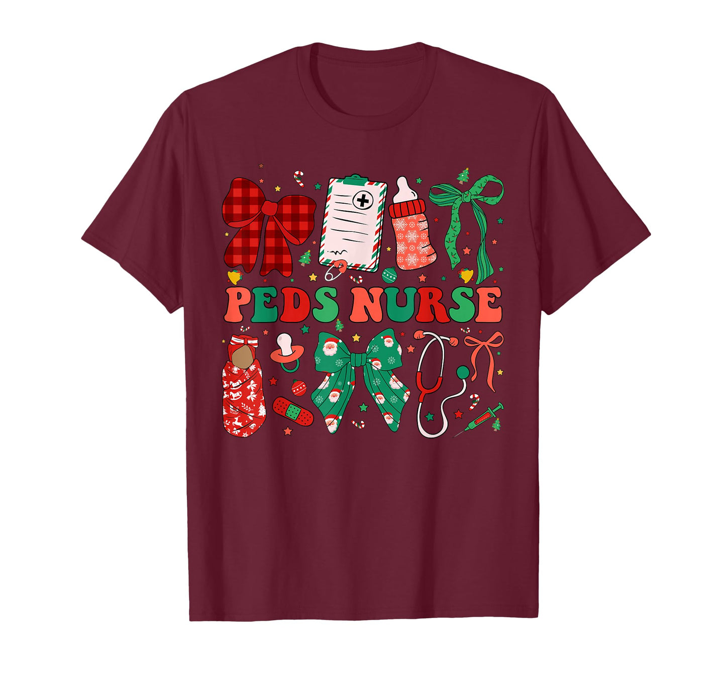 Peds Nurse Christmas Coquette Pediatric Nursing Xmas T-Shirt