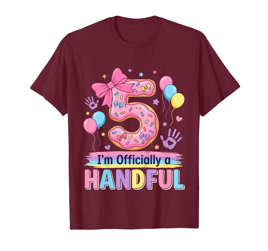 Kids Officially A Handful 5th Birthday Shirt Girl Boy Five 5 Year T-Shirt