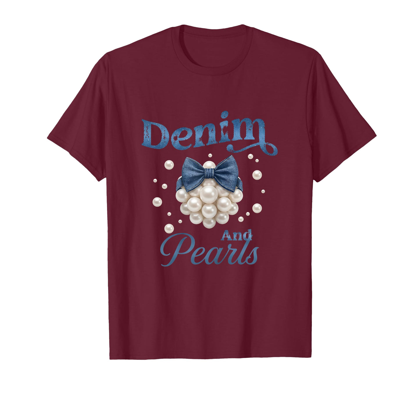 Denim and Pearls Bow Jean Western Cowgirl Ladies Girls Women T-Shirt
