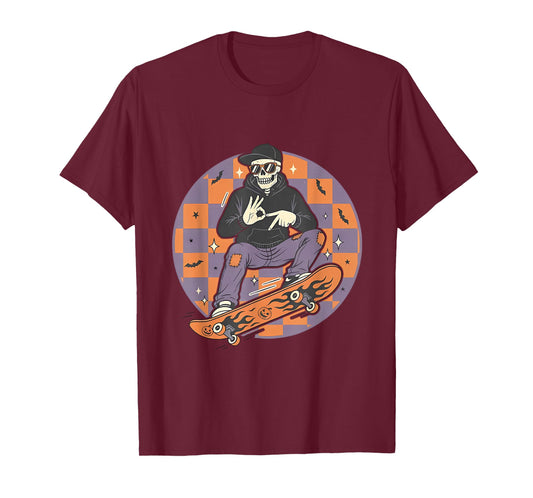 Skeleton Skateboard Haunted by 67 Halloween Meme Boys Girls T-Shirt
