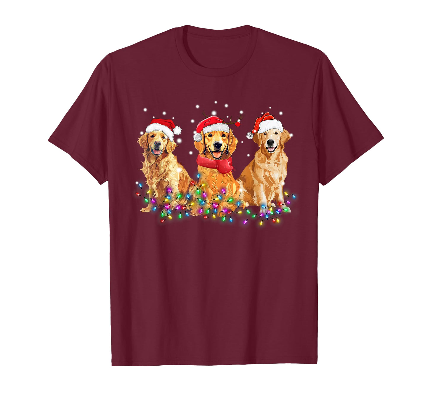 Golden Retriever Dog Christmas Lights Cute Matching Family T-Shirt