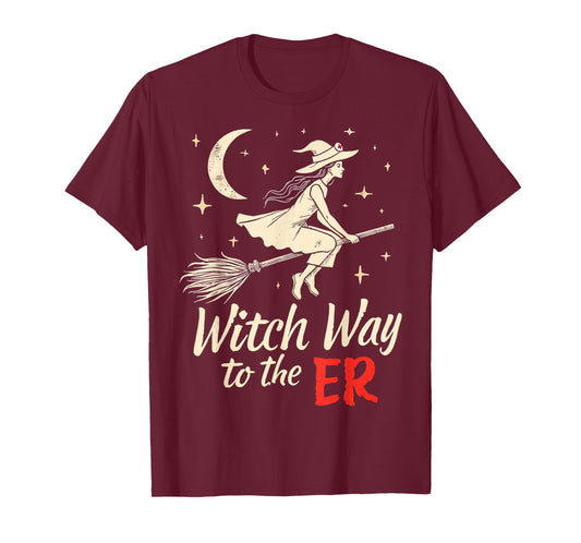 Witch Way to The ER Funny Halloween Nurse T-Shirt