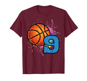 9th Birthday Basketball 9 Year Old Bday Sports Boys Kids T-Shirt