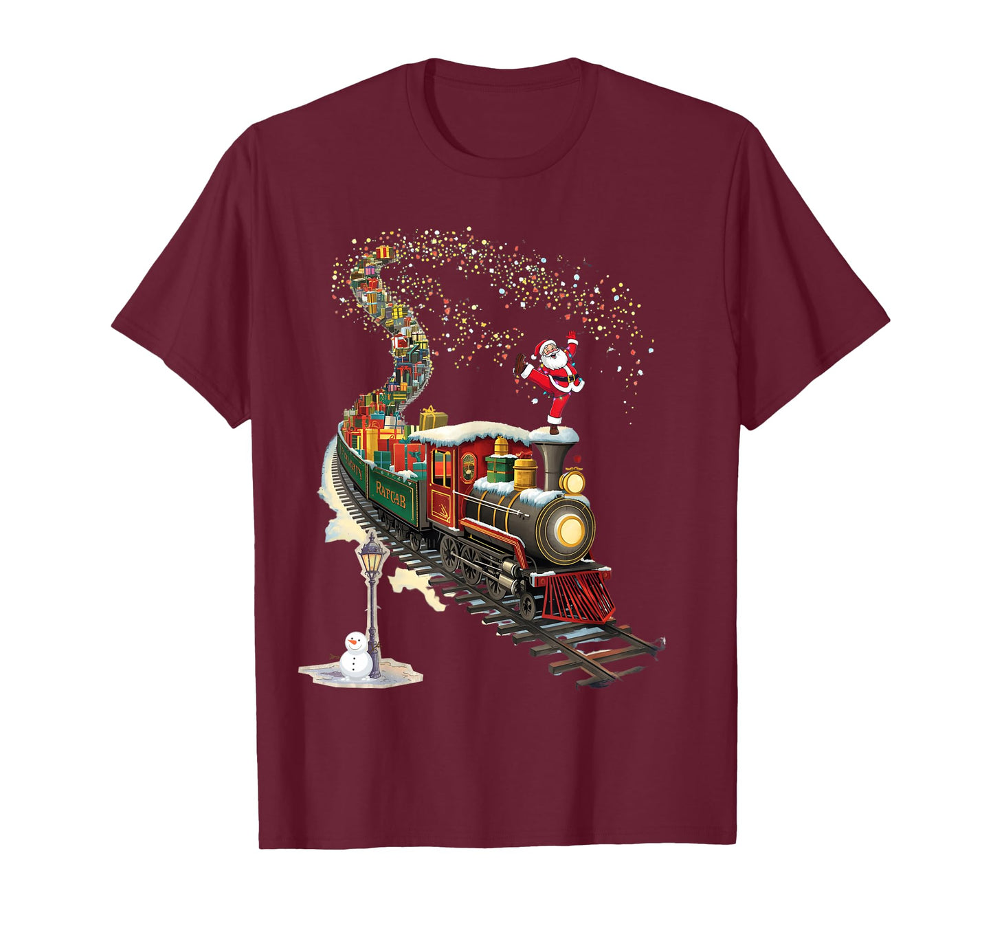 Santa Train Lights Christmas Tee Quirky Holiday Humor T-Shirt