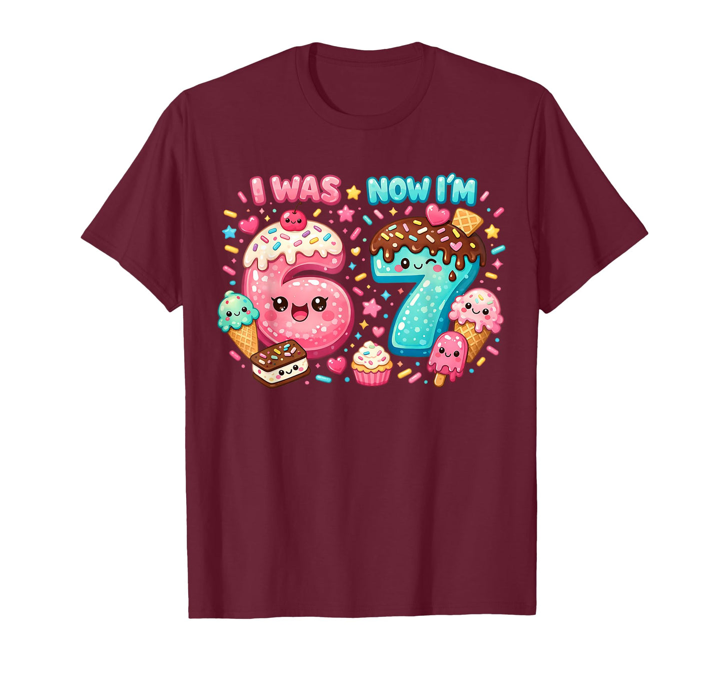 I was 6 Now I'm 7 Dripping Ice Cream Lover 67 Meme Birthday T-Shirt