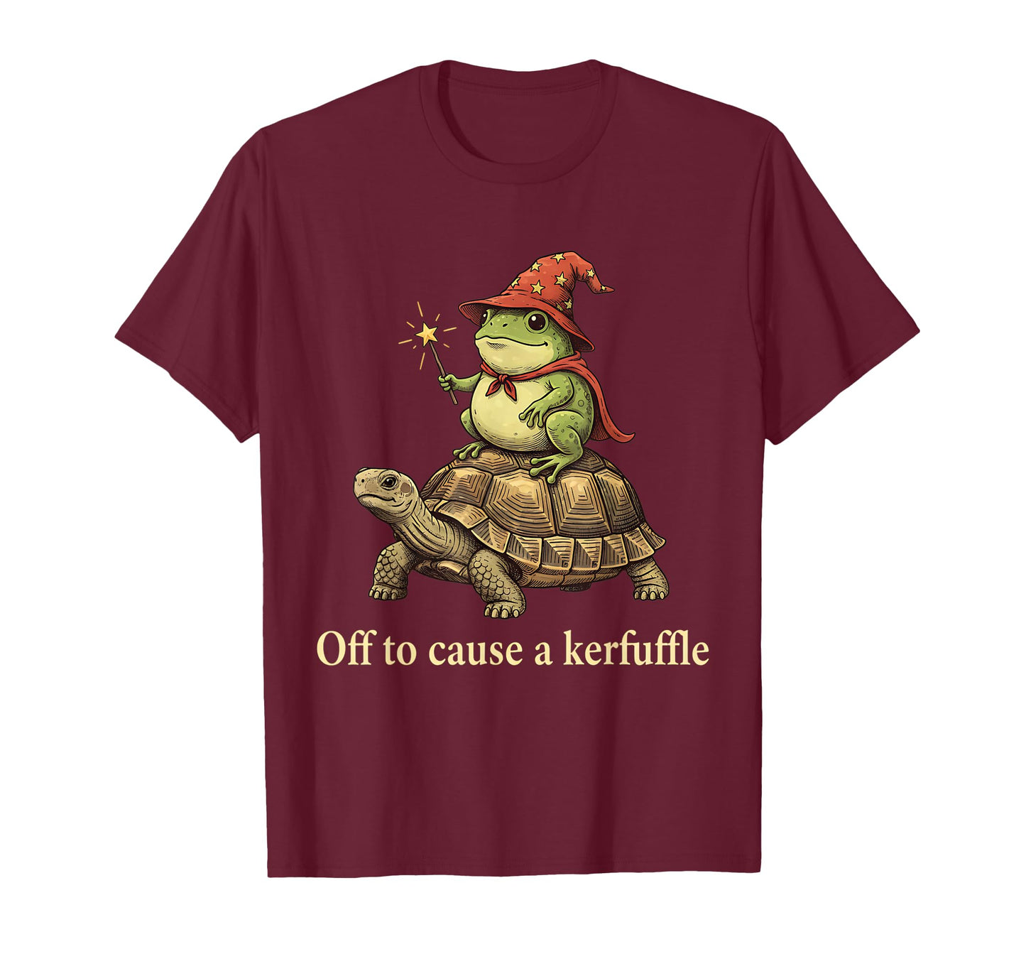 Off to Cause A Kerfuffle - Funny Meme Whimsical Frog Wizard T-Shirt