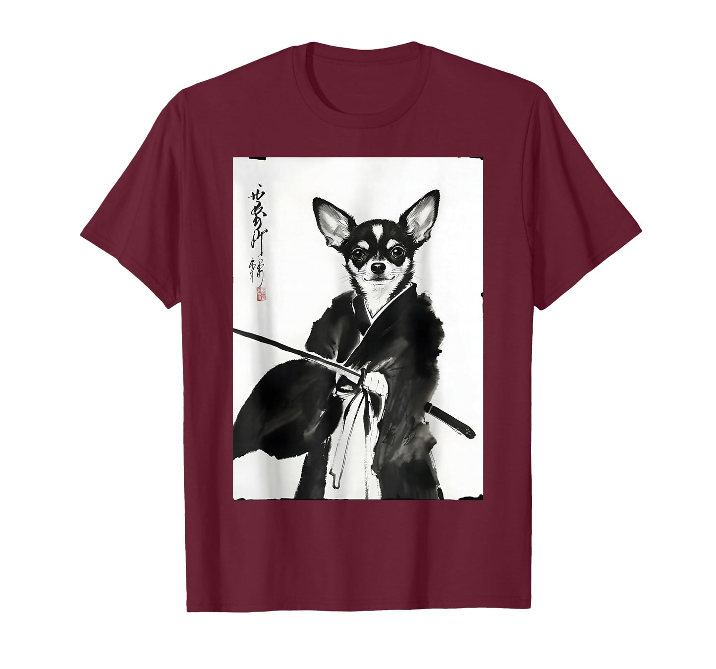 Cute Vintage Ink Wash Sumi-e Japanese Ink Dog Chihuahua T-Shirt