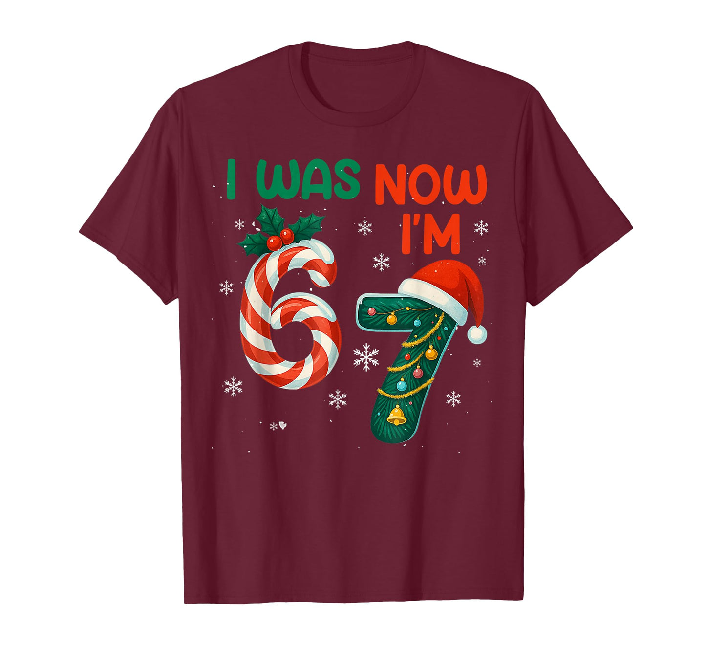 7th Birthday was 6 Now I'm 7 Year Old Christmas 67 Meme T-Shirt