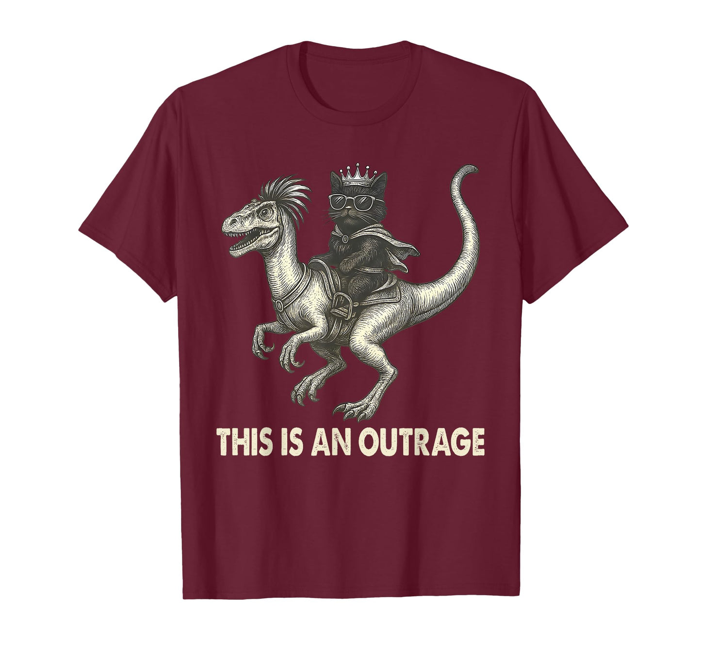 This is an Outrage Cat Ridding Dinosaur Meme Funny Sarcastic T-Shirt