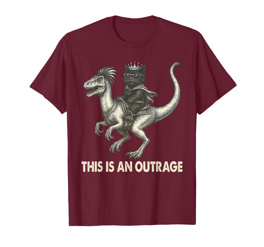 This is an Outrage Cat Ridding Dinosaur Meme Funny Sarcastic T-Shirt