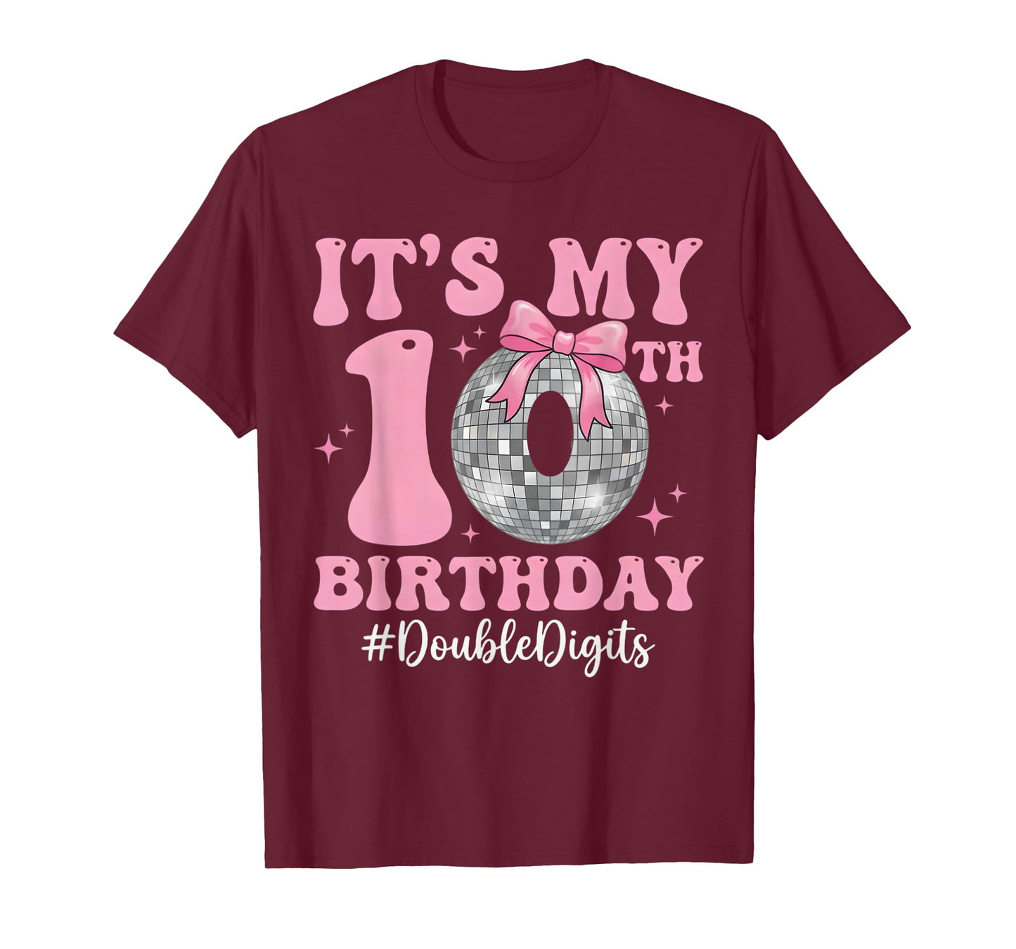 It's My 10th Birthday Girl Double Digits Bow Disco Ball T-Shirt