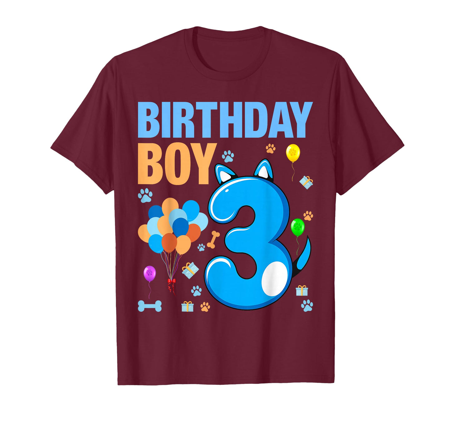 3nd Birthday Boy Blue Dog Theme Party Two Cool 3 Year Old T-Shirt