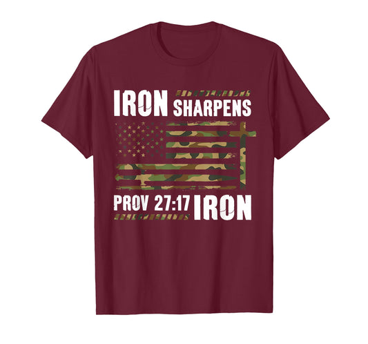 Iron Sharpens Iron Bible Camo Us Flag Christian Gym Workout T-Shirt