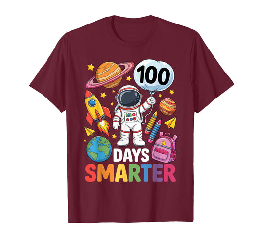 100 Days Smarter 100th Day of School Astronaut Space Kids T-Shirt