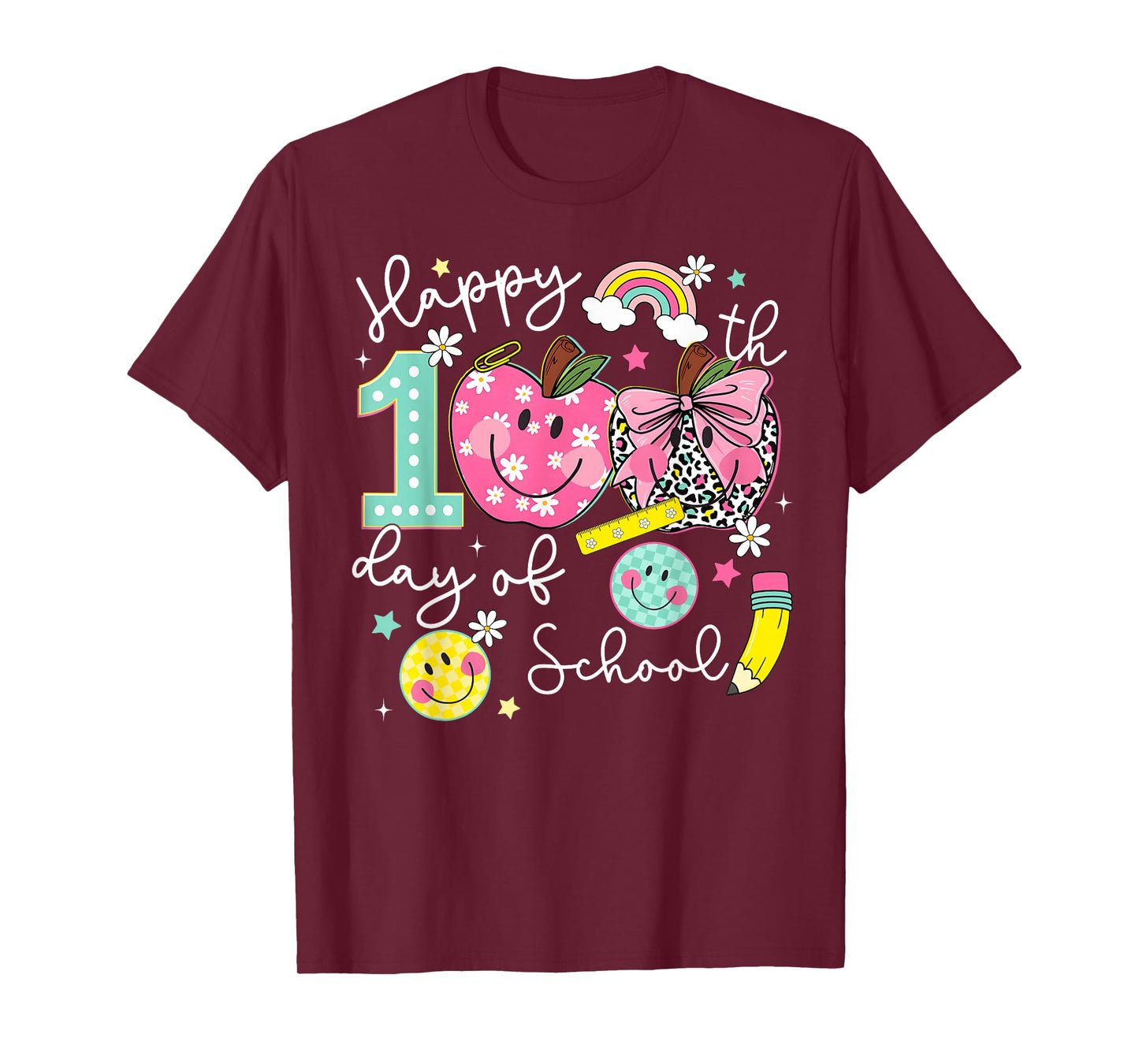 Happy 100th Day of School Apple Coquette Bow Girl Women Kid T-Shirt