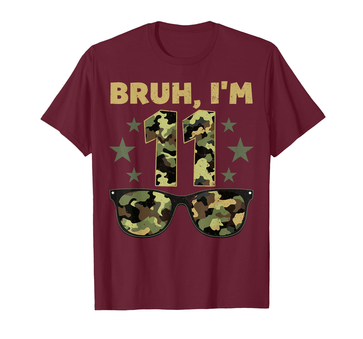Bruh I'm 11 Years Old 11th Birthday Retro Camo Sunglasses T-Shirt
