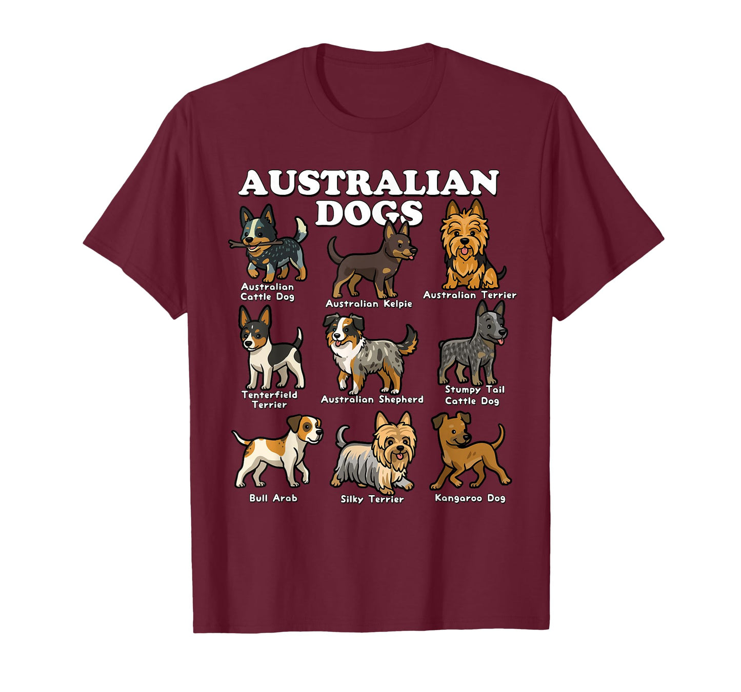 Australian Dog Breeds Chart Kelpie Cattle Dog Shepherd T-Shirt