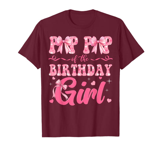 Pop Pop of The Birthday Girl Family Pink Coquette Bow T-Shirt